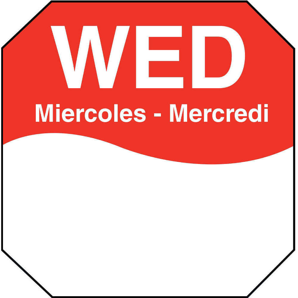 Day Label Wednesday 3 Inch Width, 1000PK