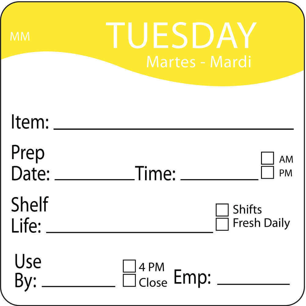 Day Label Tuesday 3-2/7 Inch Width, 500PK