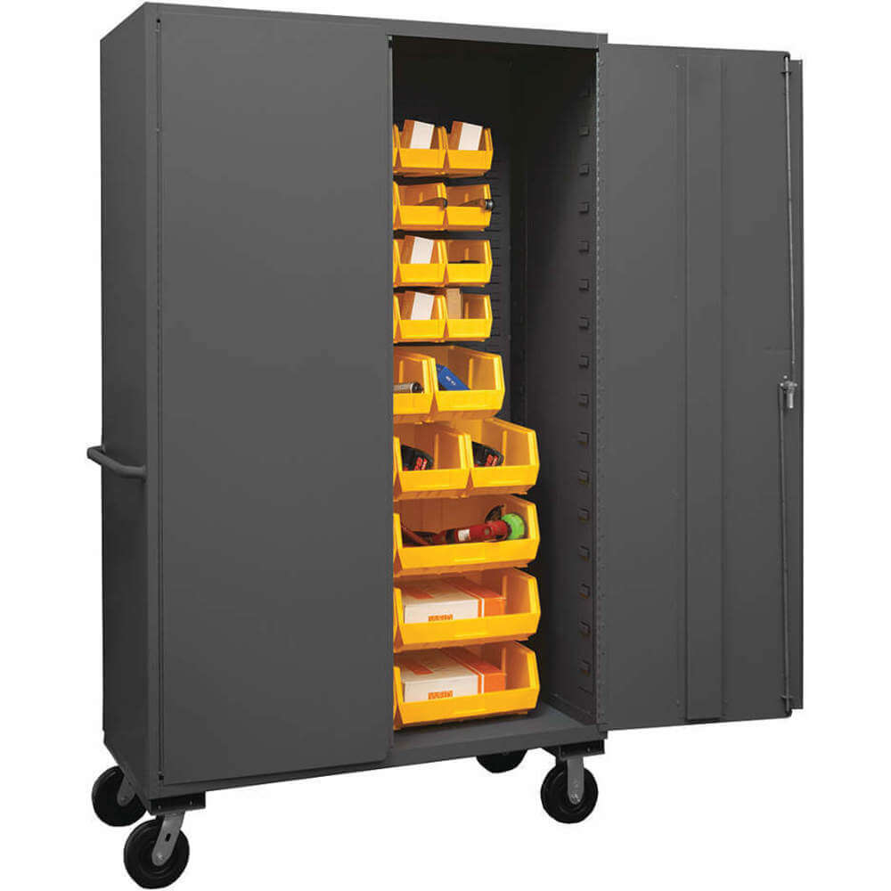 Mobile Cabinet, 14 Gauge, 42 Bin, Yellow