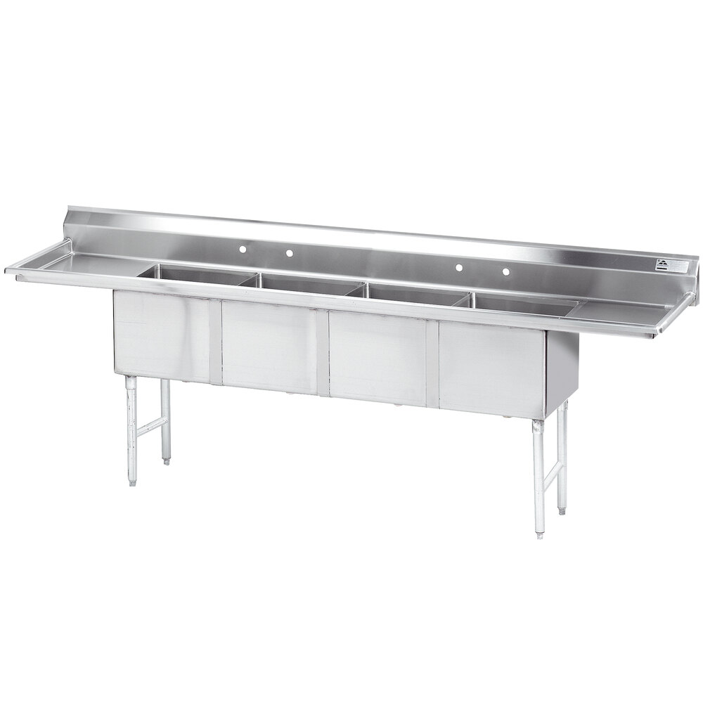 Fabricated Sink, 4-Cpt., 24 Inch R And L Drainboards, Size 24 X 24 X 14 Inch, 16 Ga 304 Ss