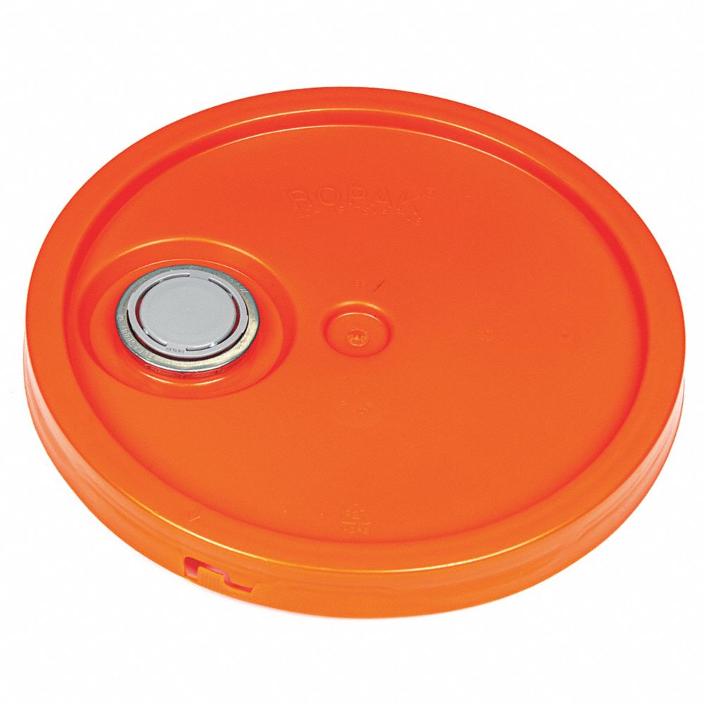 Plastic Pail Lid, Orange, 12-1/4 Inch Dia