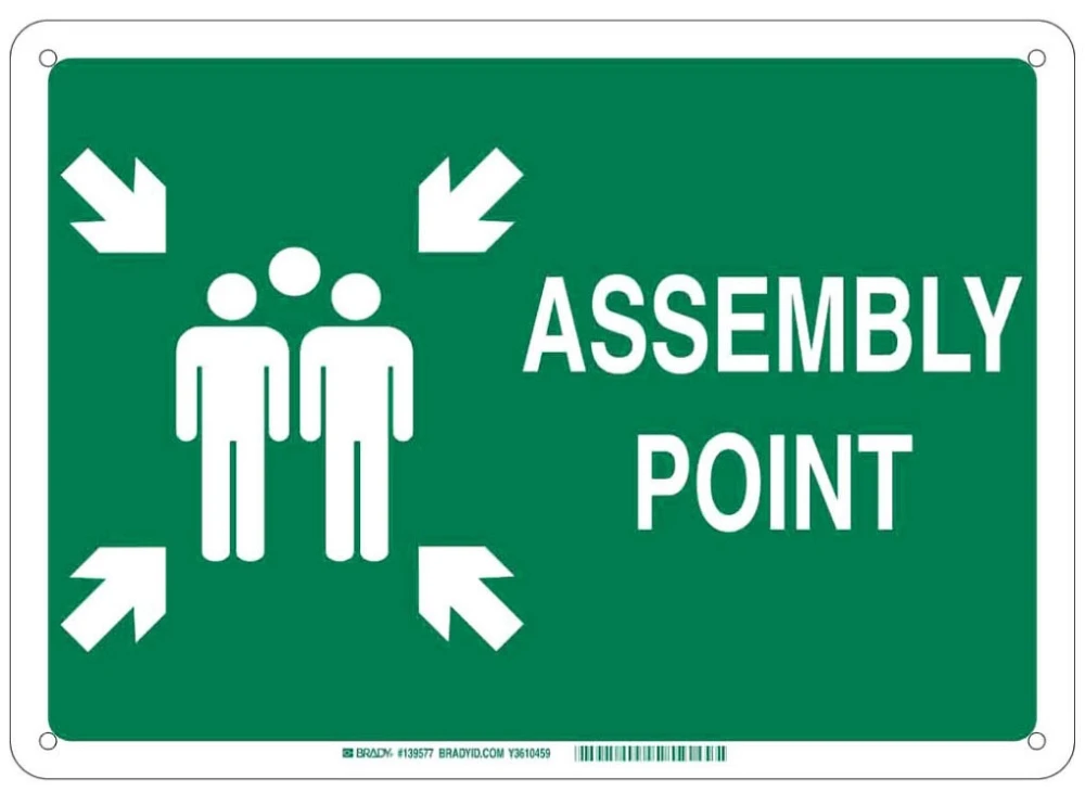 Fire Safety Sign, Assembly Point, 10 Inch Height