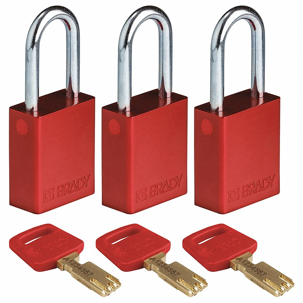 Lockout Padlock, Keyed Alike, Aluminium, Standard Body Size, Steel, Red, 3PK