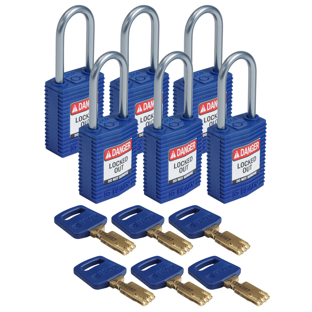 Compact SafeKey Key Retaining Nylon Padlock, 1.5 Inch, Aluminium, Shackle KD, Blue, 6PK