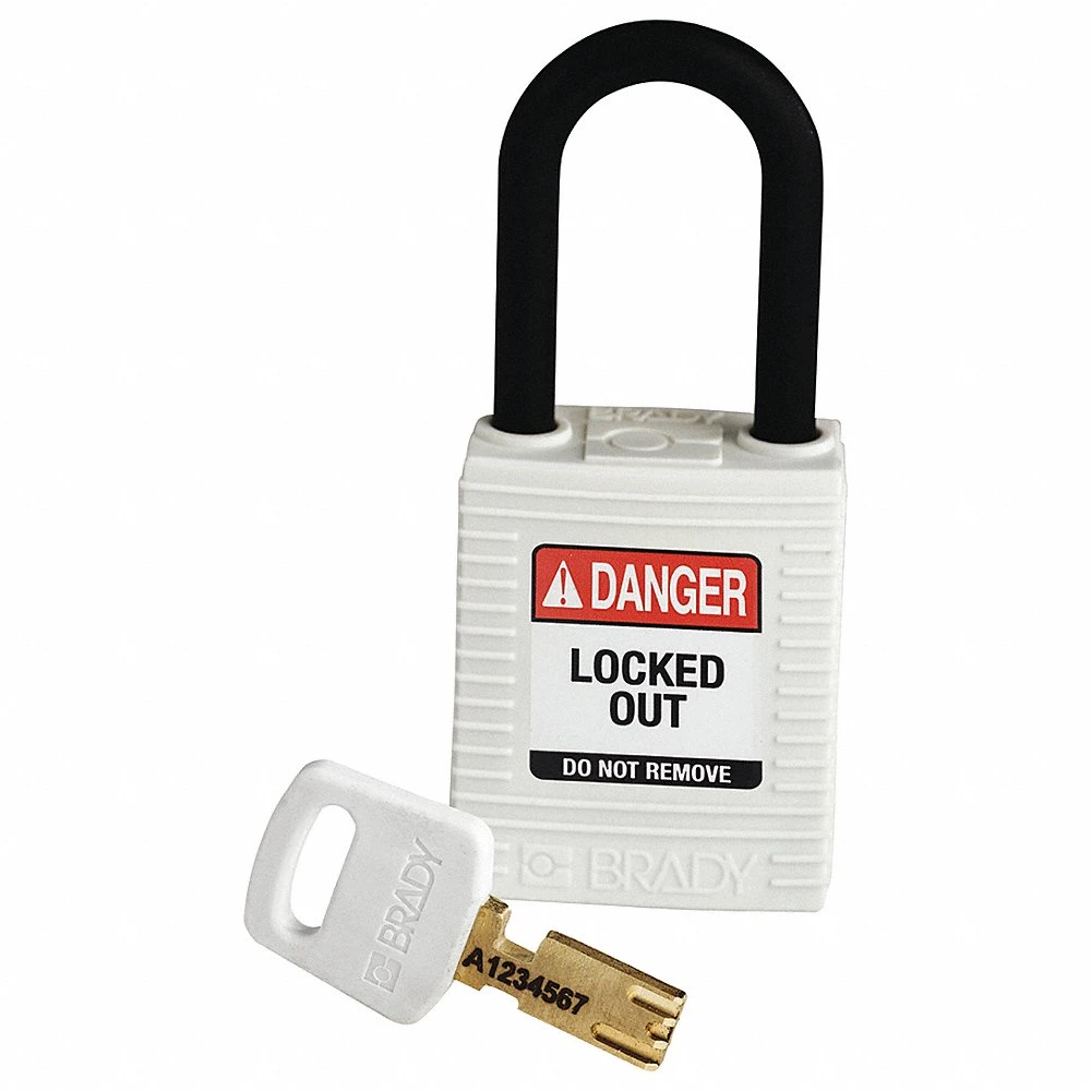 Lockout Padlock, Keyed Different, Nylon, Standard Body Size, Plastic, White