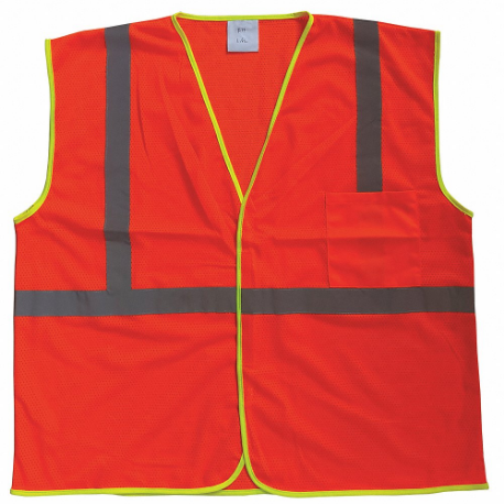 High Visibility Vest, U, 2XL/3XL, Orange, Mesh Polyester, Hook-and-Loop, Double