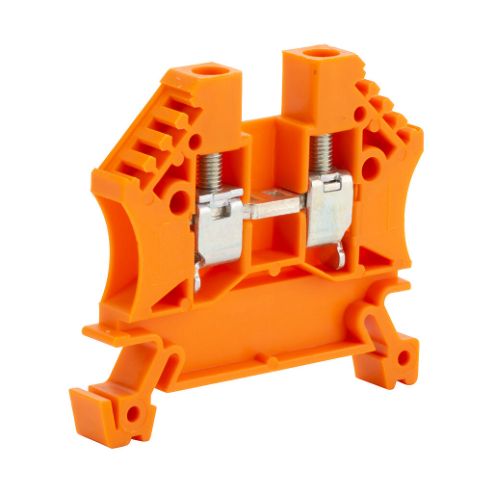 Screw Single-Level Terminal Block, Orange, 30A, 35mm Din Rail Mount, 100PK