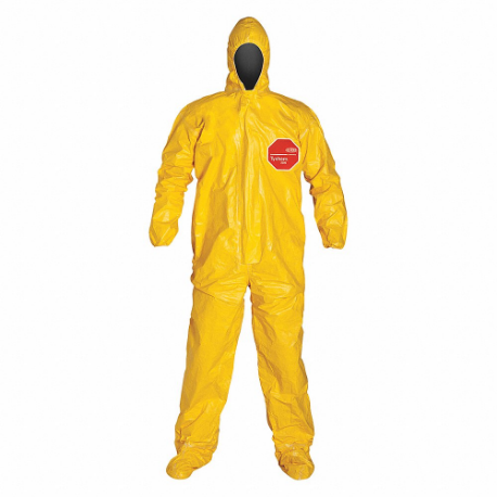 Hooded Chemical Resistant Coveralls, Tychem 2000, Light Duty, Taped Seam, Yellow, 3XL, 4PK