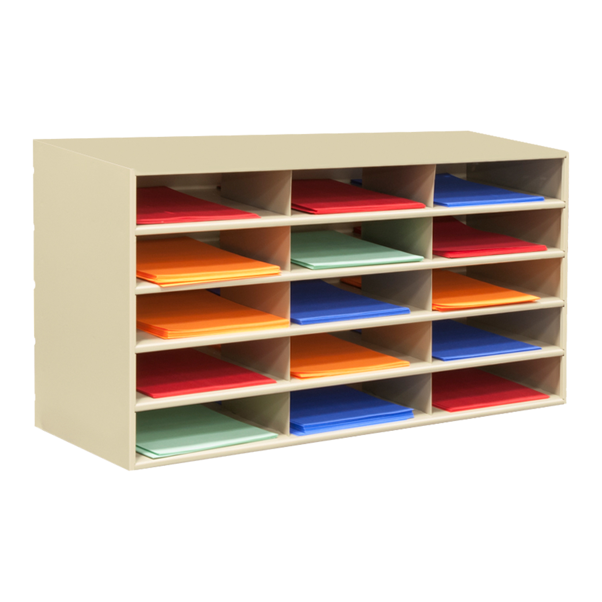 Horizontal Literature Rack, 15 Compartment, Tan