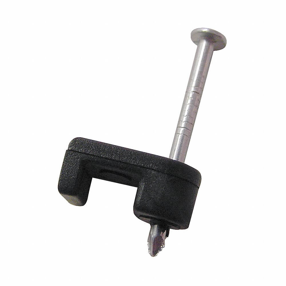 Cable Staple, Blk, 3/16 In Size, Plastic, Steel, Zn Plated, 25PK