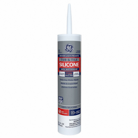 Silicone Sealant, Tub & Tile, Clear, 10 Oz, Cartridge, 301% To 500% Elongation Range