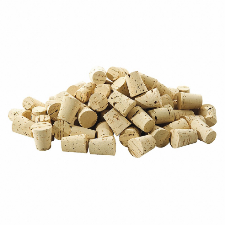 Natural Tapered Cork, 7 Trade Size, 5/8 Inch Bottom End Dia, 13/16 Inch Top End Dia, 80PK