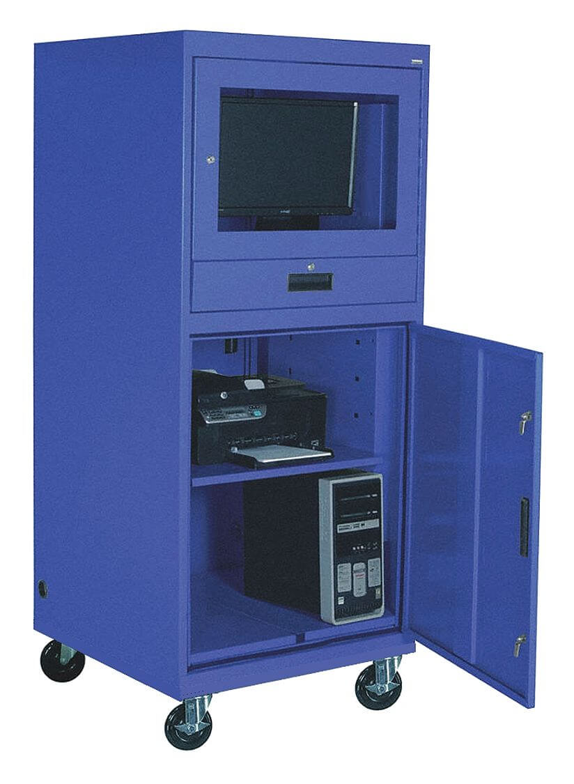 Mobile Computer Cabinet, 30 Inch x 30 Inch x 70 Inch Size, Steel, Blue