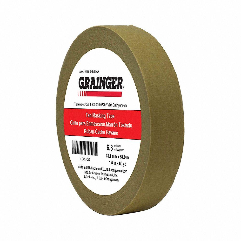 Masking Tape, 1 1/2 x 60 yd., 6.3 mil Tape Thickness, Rubber Adhesive, Tan