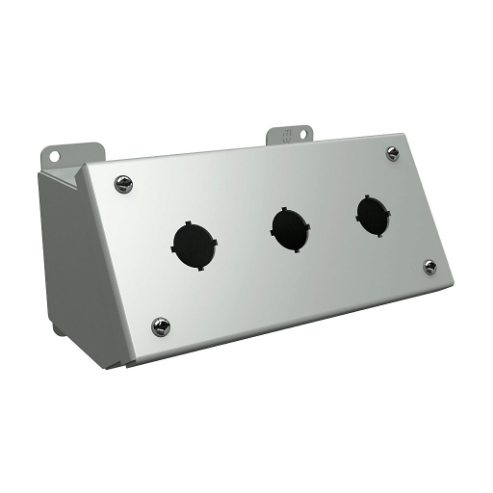 Pushbutton Consolet, 3 Holes, 22mm, 4 x 8 x 5 Inch Size, Desktop Or Pedestal Mount