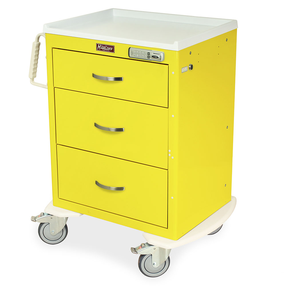 Short Isolation Cart, Three Drawers, E-Lock, 37.25 x 30 x 22 Inch Size