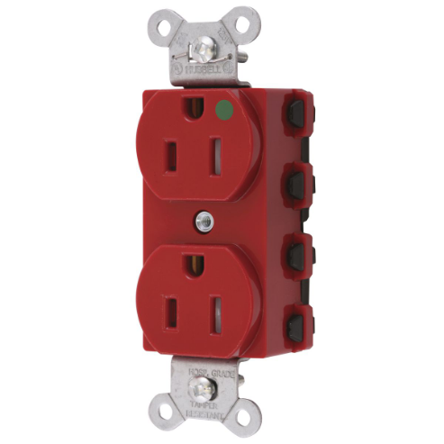 Receptacle, Commercial, Standard Duplex, Flush Mount, 15A, 125V AC, Red