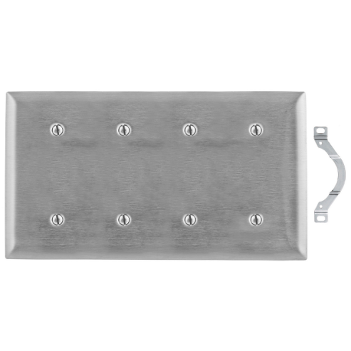 Wallplate, 4-Gang, Blank, Standard Size, Stainless Steel