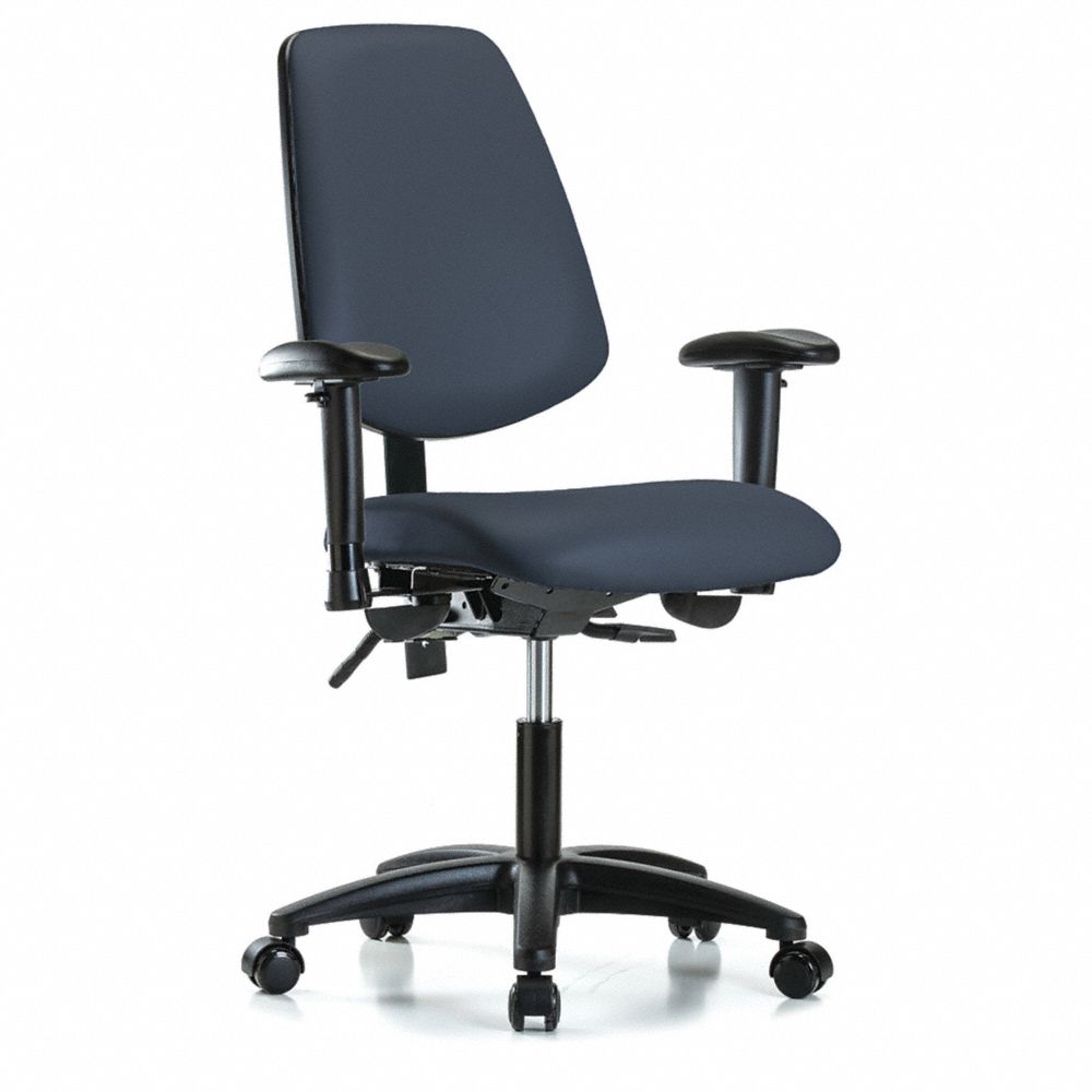 Vinyl Cleanroom Task Chair, With 19 to 24 Inch Seat Height Range, Navy