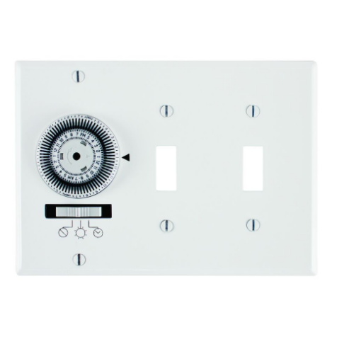 Heavy-Duty Mechanical In-Wall Timer, Timer and Toggle Switch, 120V AC, 20A, White