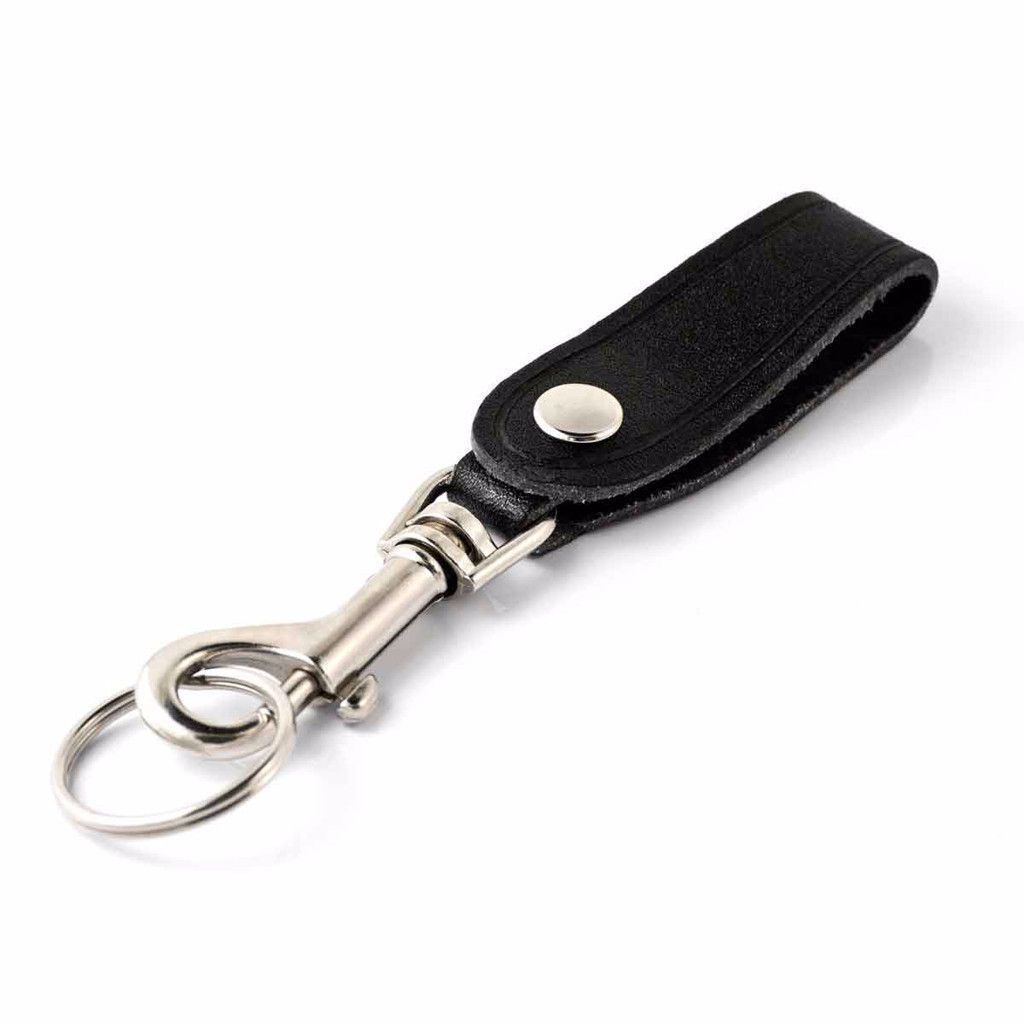 Bolt Snap Key Holder with Leather Strap, 1 to 1/8 Inch Split Ring, Nickel Plated Steel