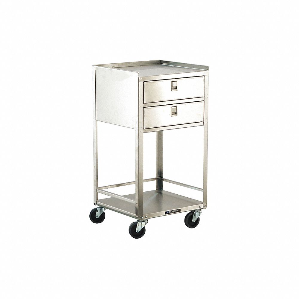 Corrosion-Resistant Mobile Medical Equipment Stand, Stainless Steel, Swivel, Silver