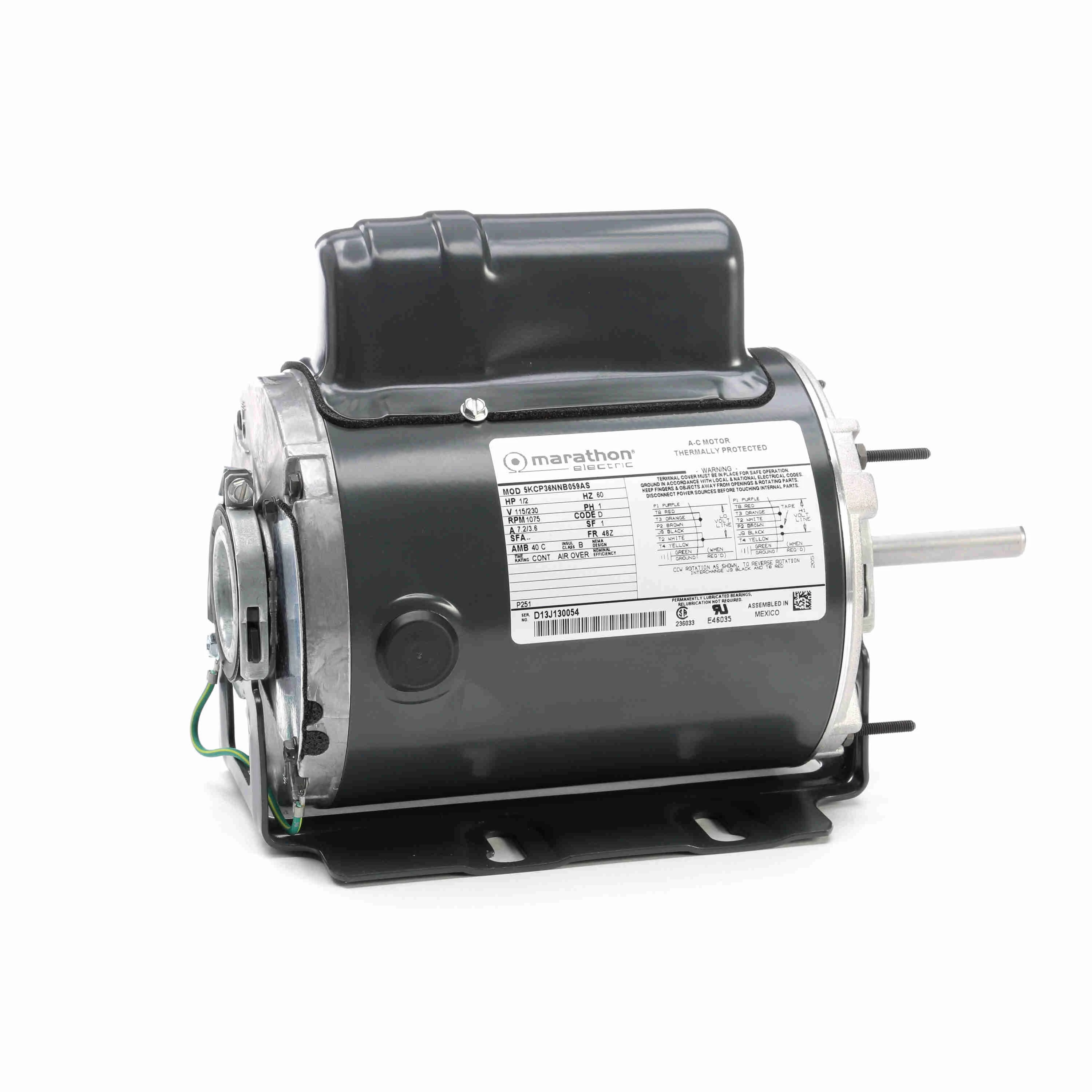 General Purpose Farm Duty Motor, 0.50 HP, 1 Phase, 60 Hz, 115/230V, 1200 RPM