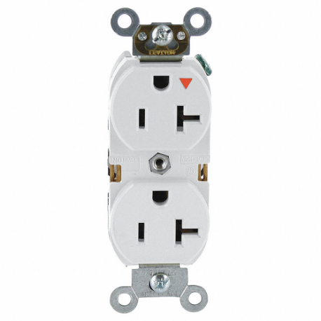 Receptacle, Duplex, 5-20R, 125V AC, 20 A, 2 Poles, White, Screw Terminals, Isolated Ground