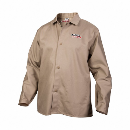 Welding Jacket, Men, Cotton, 9 oz, Khaki, Button, 1 Total Pockets, M, 30 Inch Length