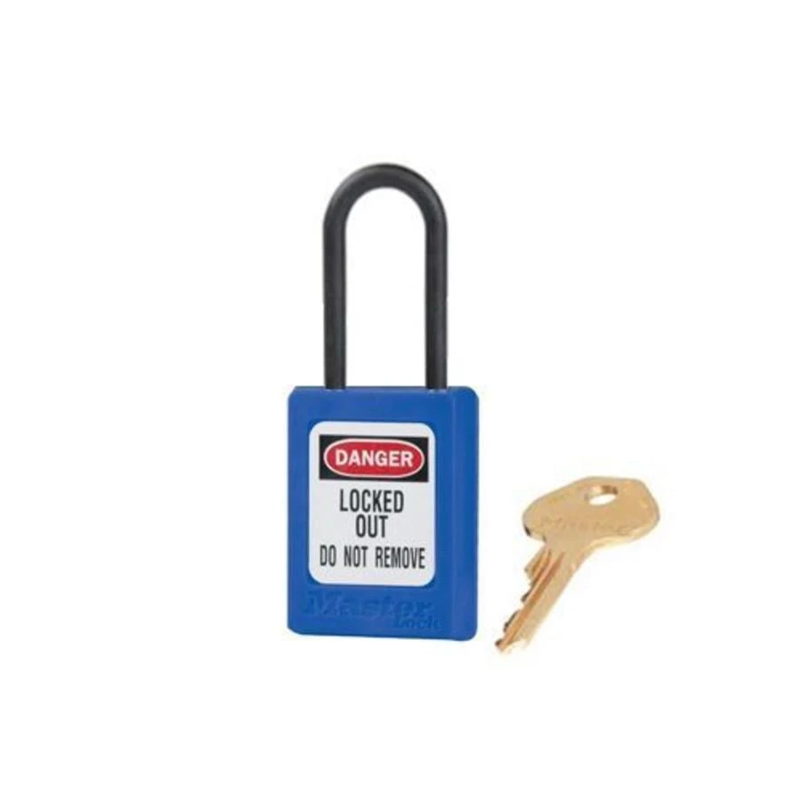 Thermoplastic Safety Padlock With Master Key, Nylon Shackel, 1 1/2 Inch Tall Shackle, Blue