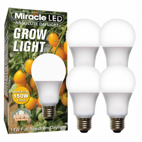 Light Bulb, Multi Spc DaylPlus Grow LED, PK 4, A19, 150W INC Watt Eq, 120 V, 14W, 4PK