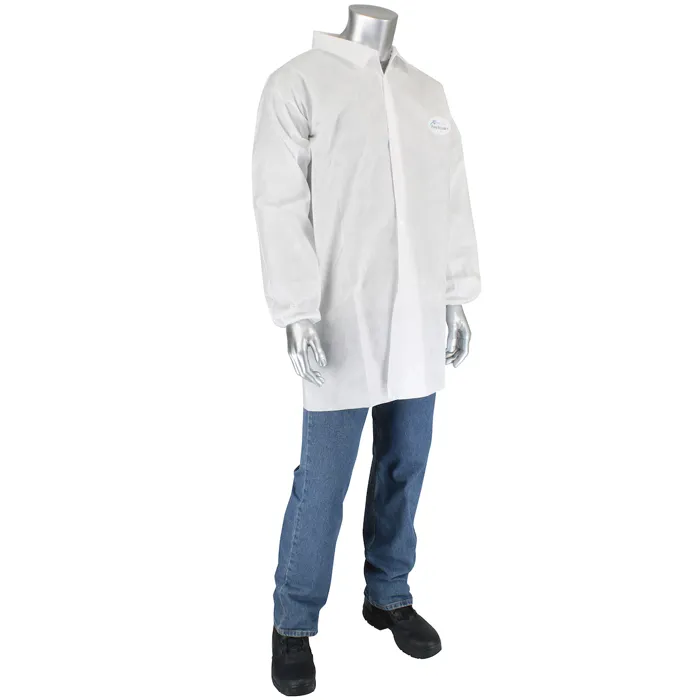 Protective Clothing Disposable Lab Coat, L, White, Case