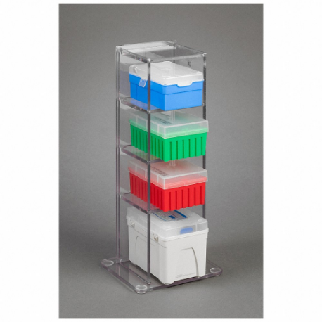 Lab Bench Vertical Organizer, Holds 4 Boxes of Tips, Benchtop, 4 Compartments, PETG, Clear