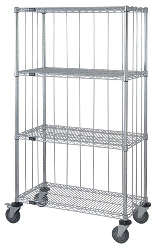 3 Sided 4 Wire Shelf Cart, Rods And Tabs, 18 x 60 x 80 Inch Size