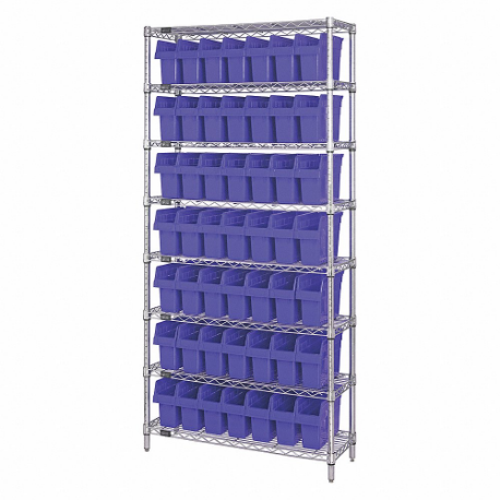 Bin Shelving, 12 Inch x 36 Inch x 74 in, 1 Sided, 48 Bins, Open, Shelf Bin, Blue