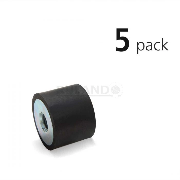 Rubber Bumper, 40mm O.D., M8 Tapped Hole, 8mm Tapped Hole Depth, 40mm Height, 5PK