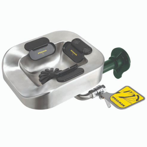 Eye And Face Wash, Stainless Steel Bowl, Wall Mount System, With Scald Proof Valve