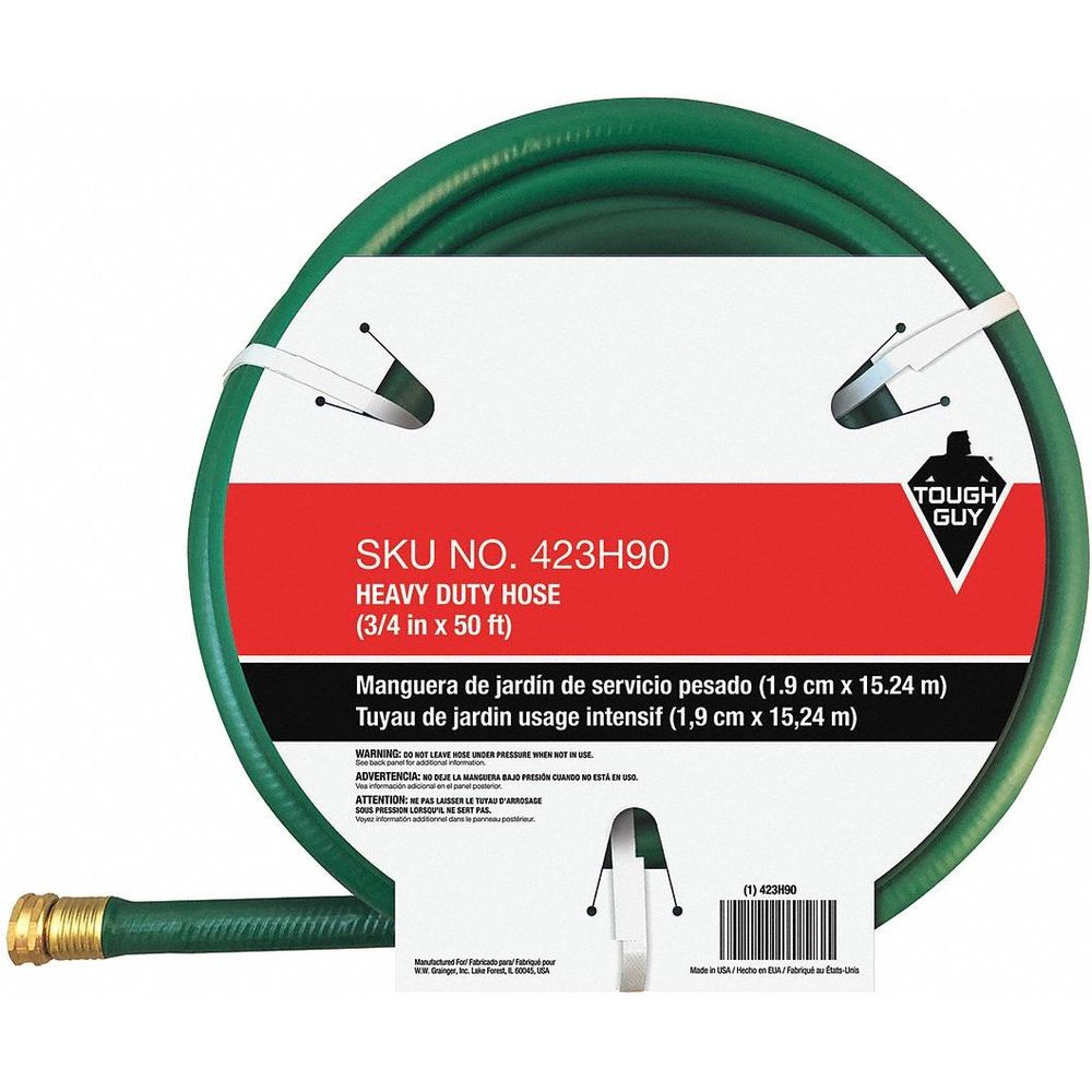 50 ft. x 3/4 Inch Dia. Heavy Duty Water Hose, PVC, 500 Psi, Green