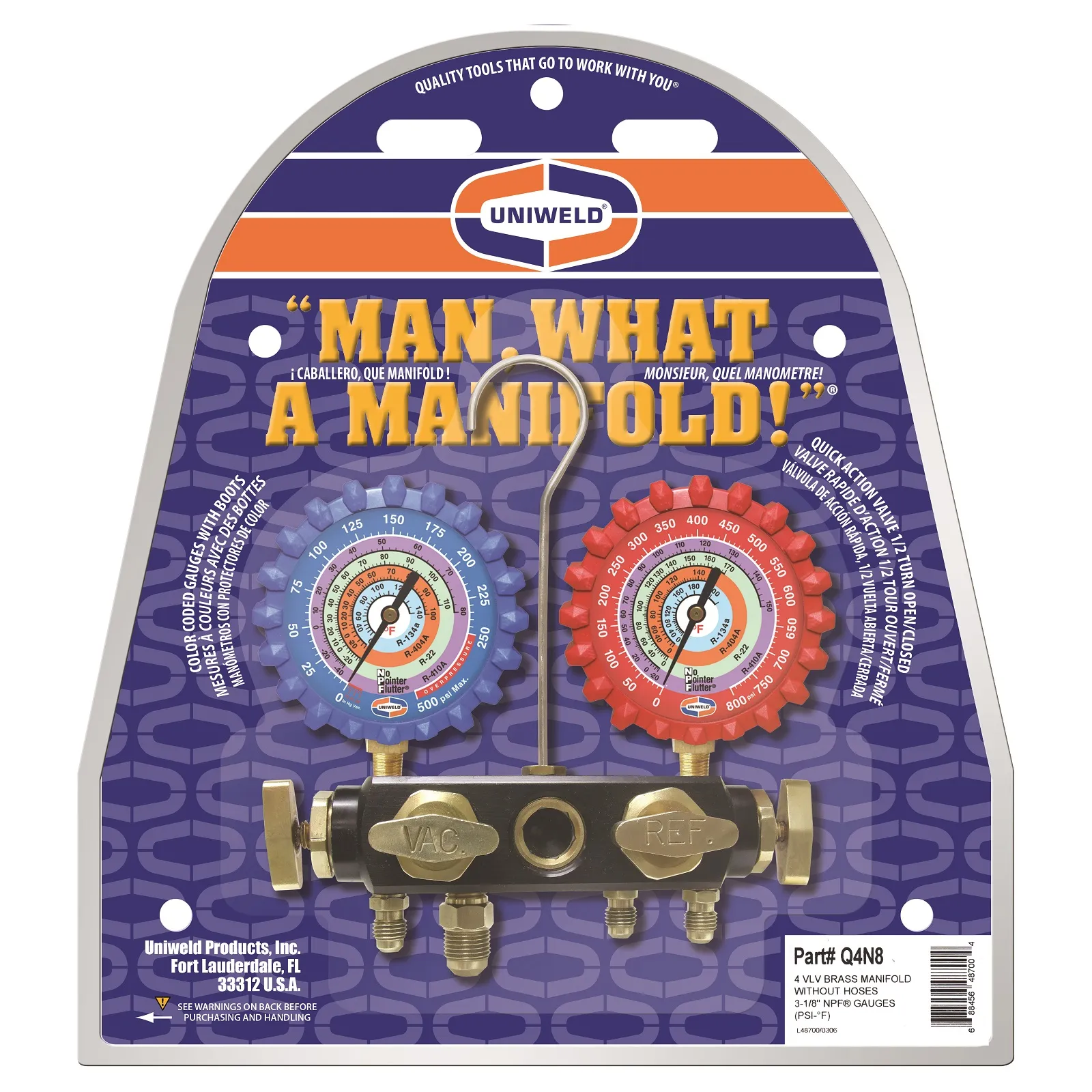 4 Valve Brass Manifold, 3-1/8 Inch Gauge Size, Barrier Hose Set, 5 Feet Length