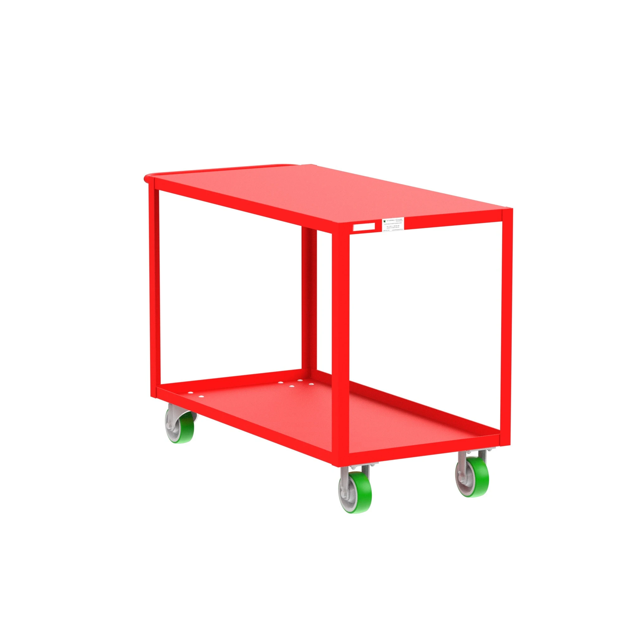 2 Shelf Utility Cart with Flush Top, 24 x 48 Inch Shelf, Red, 24 x 53 x 36 Inch Size