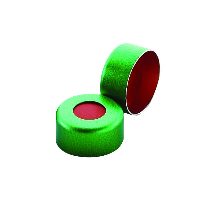 Lined Aluminum Seal, Ptfe / Silicone / Ptfe, Open Top, Green, 11 mm Size